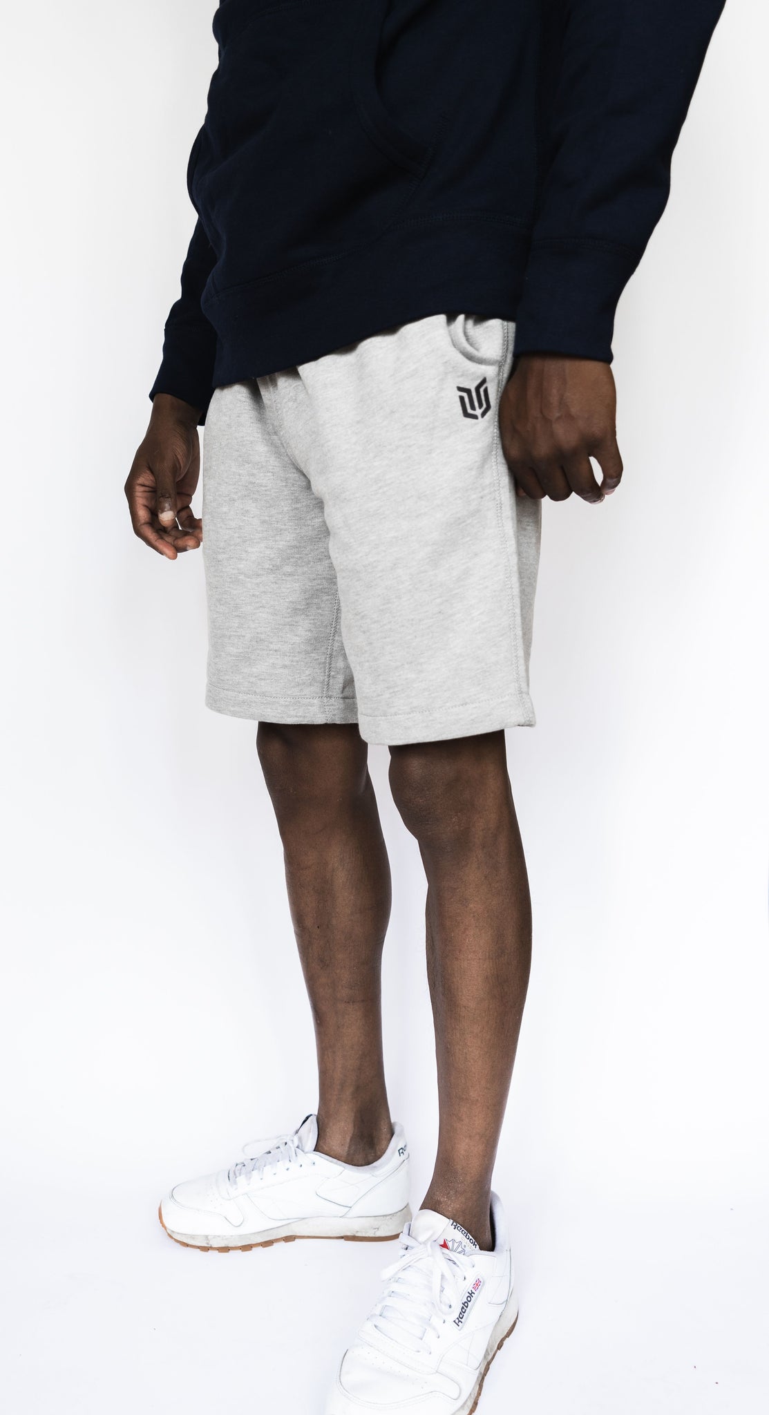 GREY EMBOSSED LOGO JOGGER SHORTS